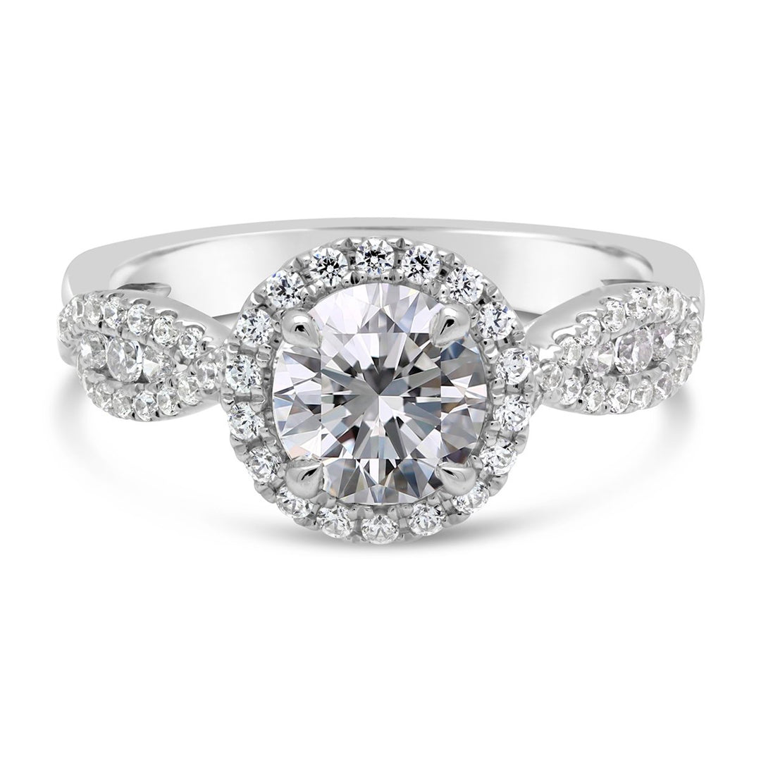 Cross Over Diamond Engagement Ring with Halo - The Diamond Guys