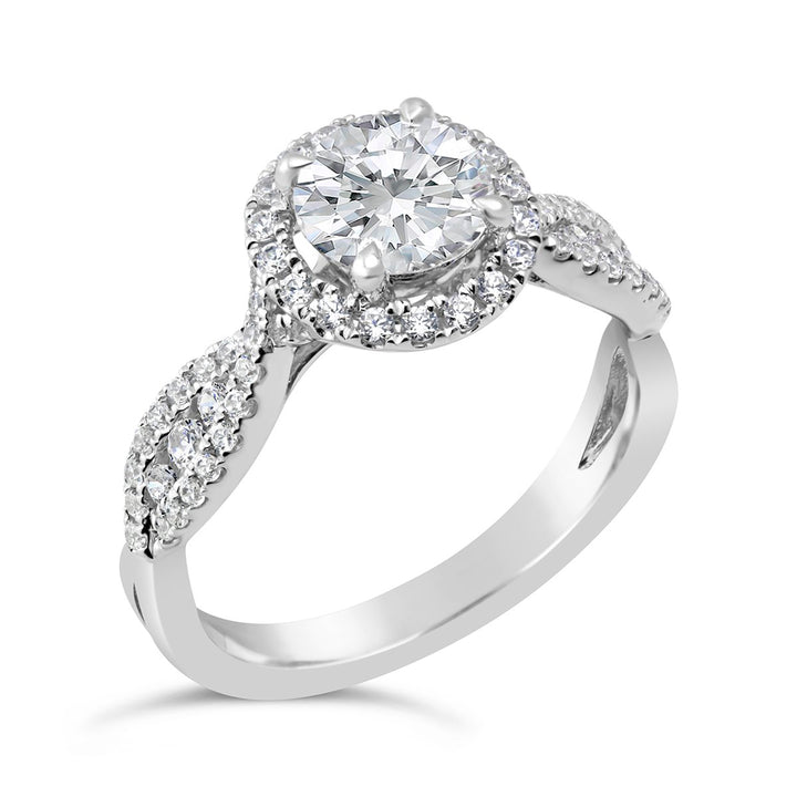 Cross Over Diamond Engagement Ring with Halo - The Diamond Guys