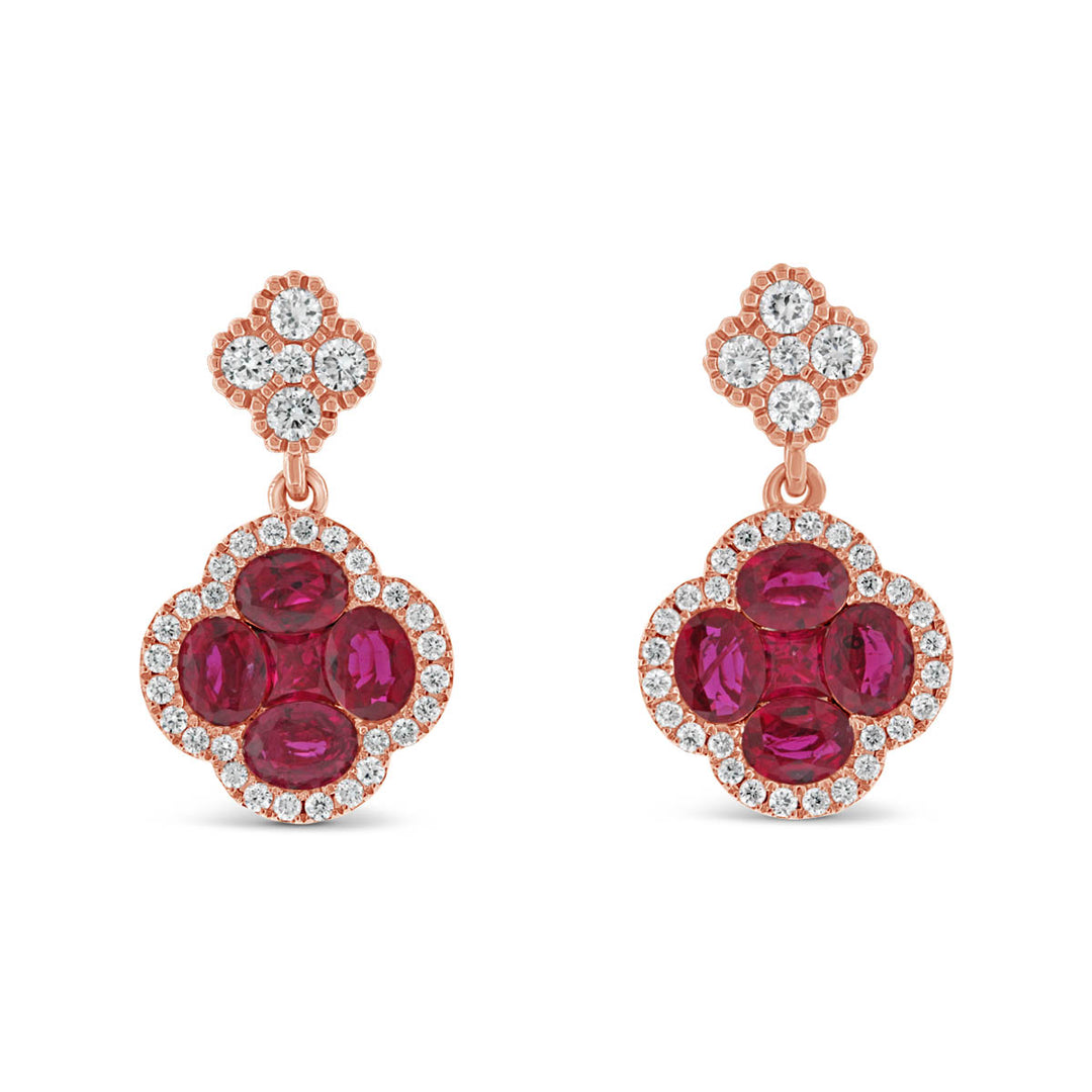 Diamond & Blue Sapphire Flower Dangle Earrings