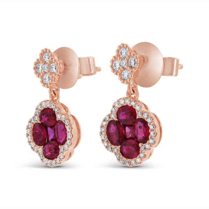 Diamond & Blue Sapphire Flower Dangle Earrings