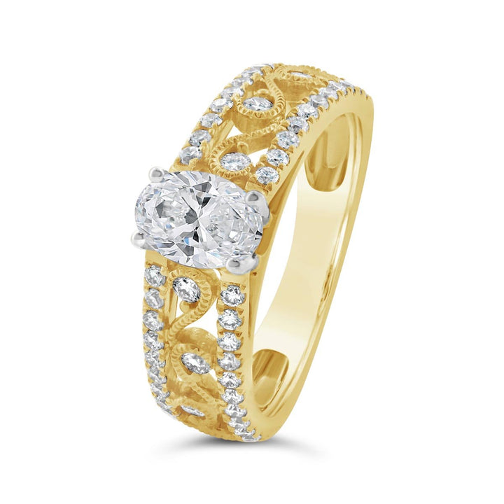Wide Diamond Engagement Ring with Engraving Detail
