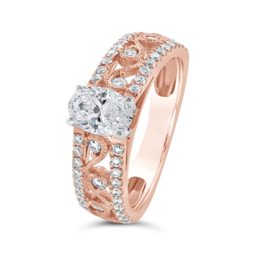 Wide Diamond Engagement Ring with Engraving Detail