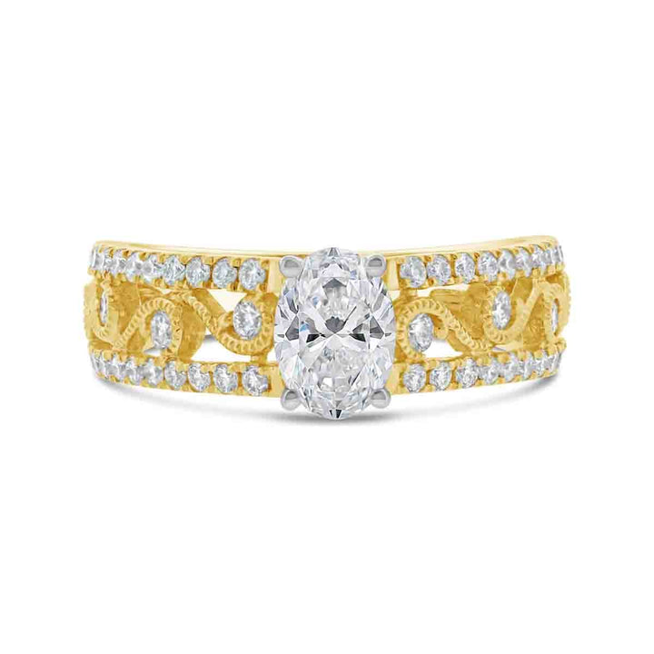 Wide Diamond Engagement Ring with Engraving Detail