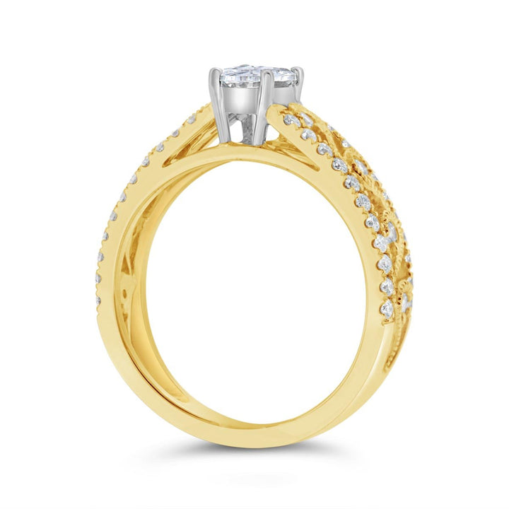 Wide Diamond Engagement Ring with Engraving Detail