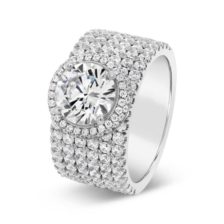 Wide Band Diamond Halo Engagement Ring - YJA0679R