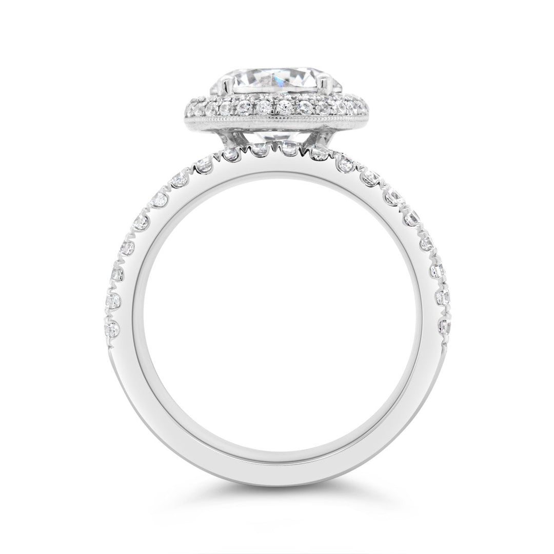 Wide Band Diamond Halo Engagement Ring - YJA0679R