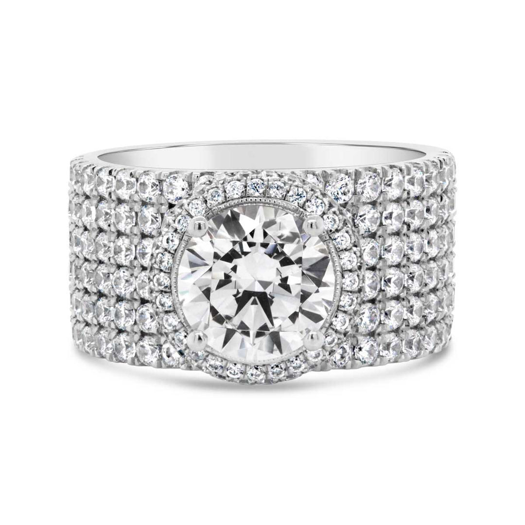 Wide Band Diamond Halo Engagement Ring - YJA0679R