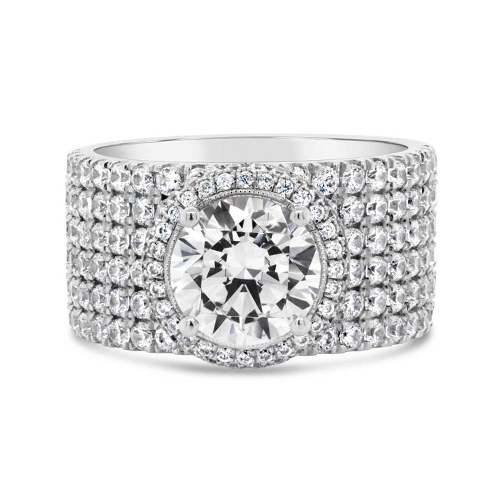 Wide Band Diamond Halo Engagement Ring - YJA0679R