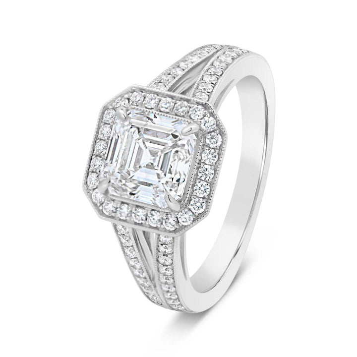 Halo Engagement Ring Set with Asscher Diamond
