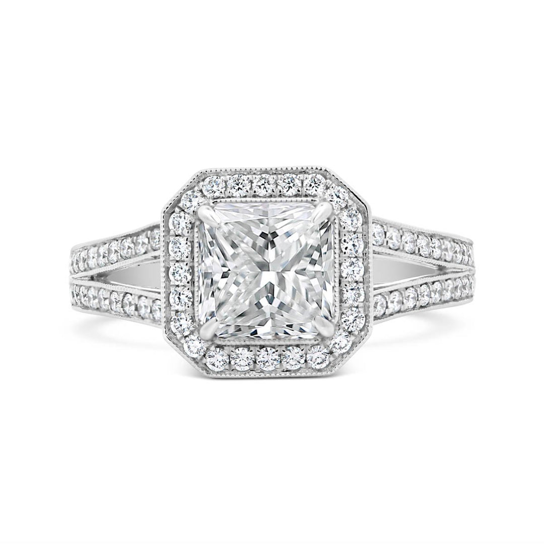 Halo Engagement Ring Set with Asscher Diamond