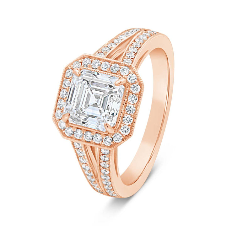 Halo Engagement Ring Set with Asscher Diamond