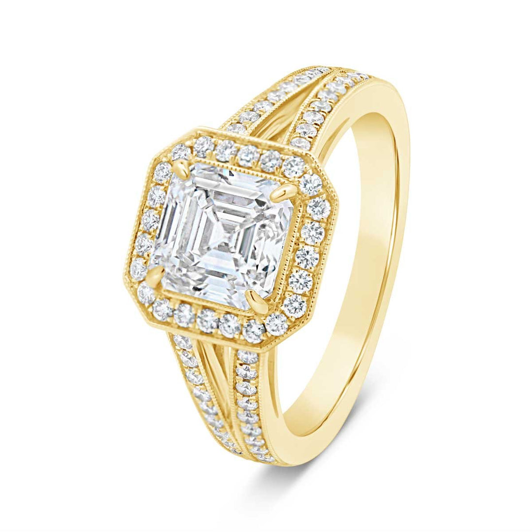 Halo Engagement Ring Set with Asscher Diamond