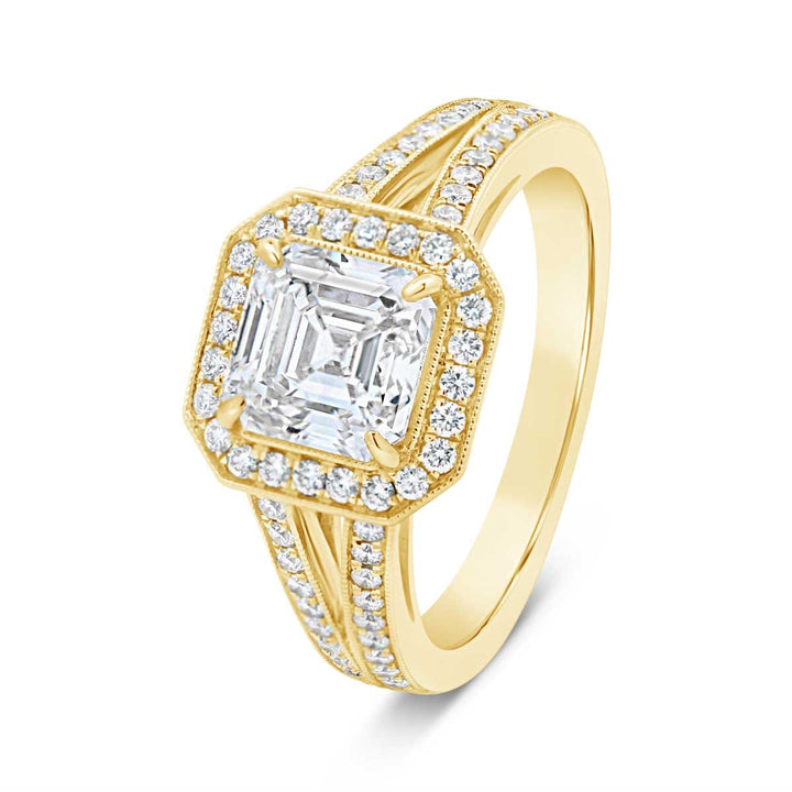 Halo Engagement Ring Set with Asscher Diamond