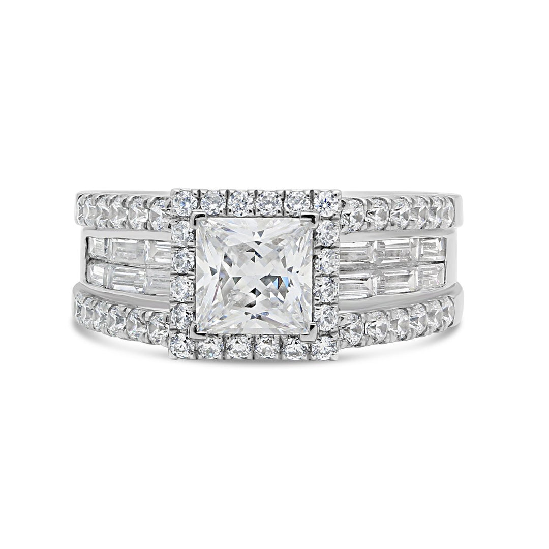 Split Shank Diamond Engagement Ring with Halo and Baguettes - The Diamond Guys