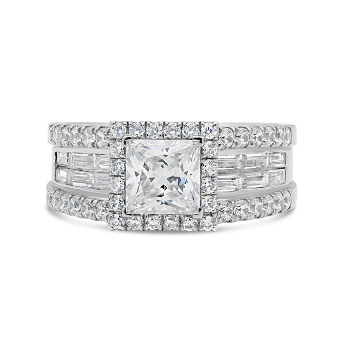 Split Shank Diamond Engagement Ring with Halo and Baguettes - The Diamond Guys