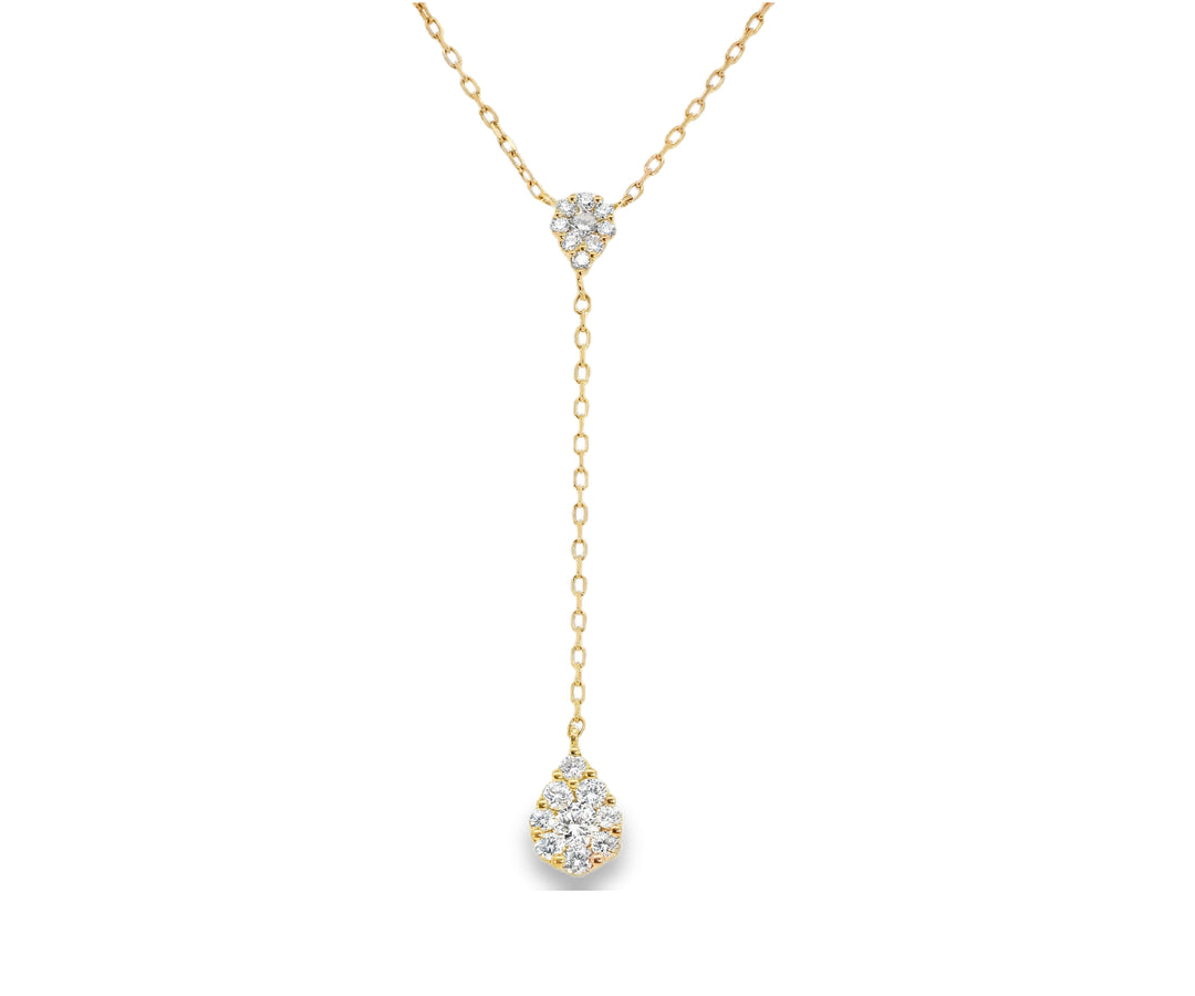 18K Yellow Gold Diamond "Y" Pear Cluster Necklace
