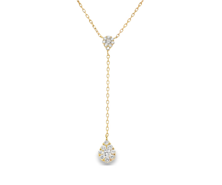 18K Yellow Gold Diamond "Y" Pear Cluster Necklace