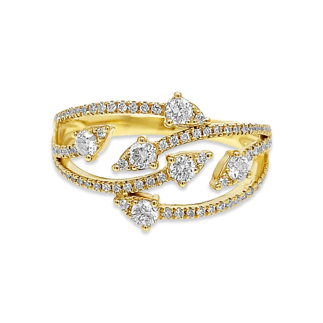 Yellow Gold Leaf Style Diamond Ring - DRJ8181