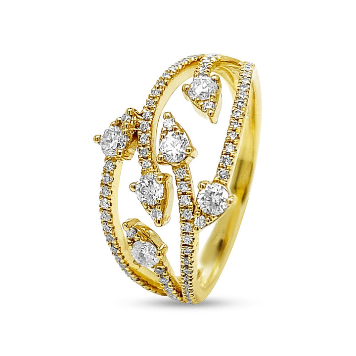 Yellow Gold Leaf Style Diamond Ring - DRJ8181