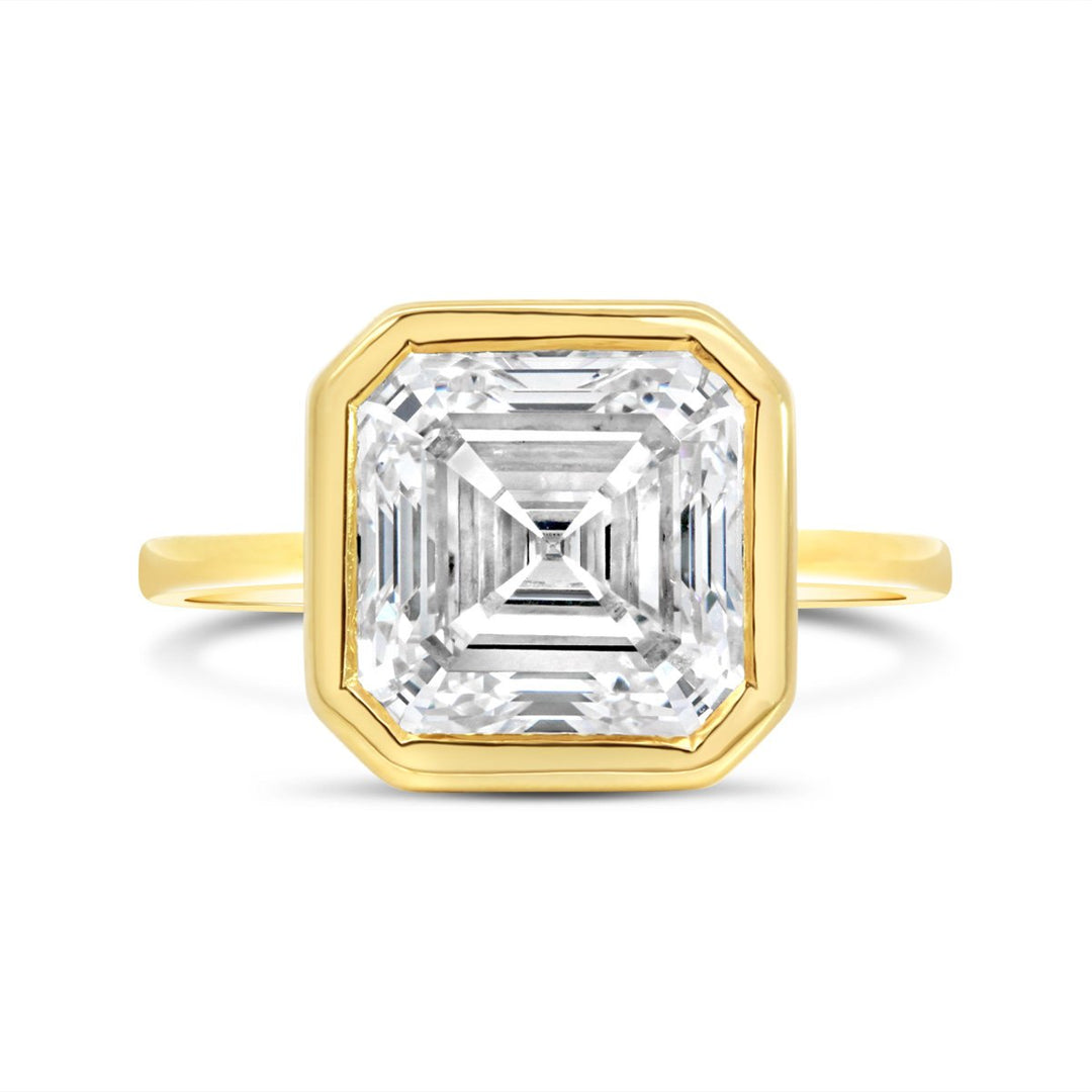 Bezel Set Engagement Ring with Asscher Cut Lab Grown Diamond - 250845RY