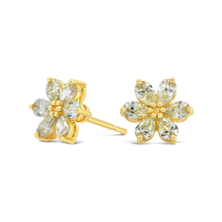 Yellow Gold Flower Diamond Stud Earrings - AE0552/Y