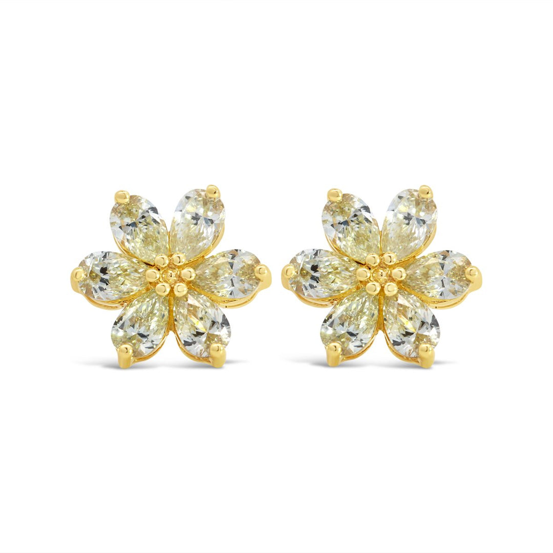 Yellow Gold Flower Diamond Stud Earrings - AE0552/Y