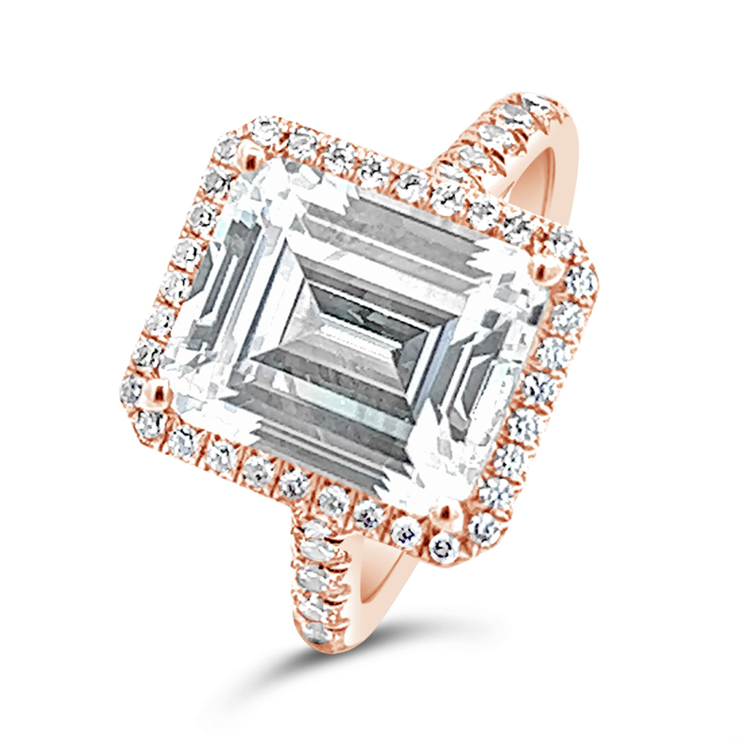Dazzling Halo Engagement Ring Adorned with Pave Diamonds