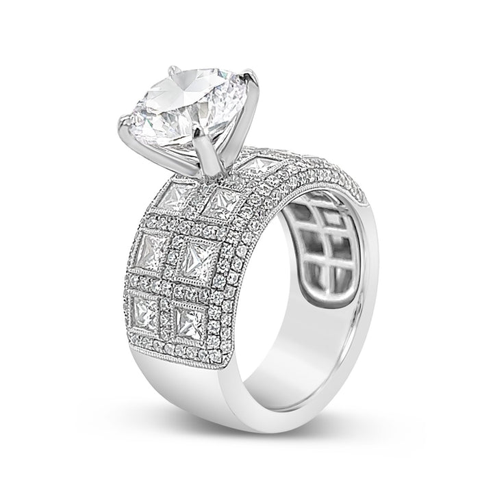 Wide Band Diamond Engagement Ring