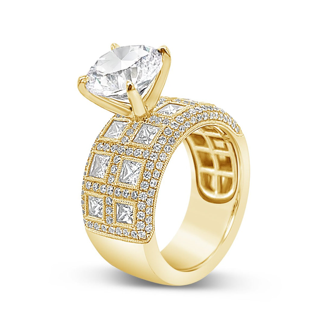 Wide Band Diamond Engagement Ring
