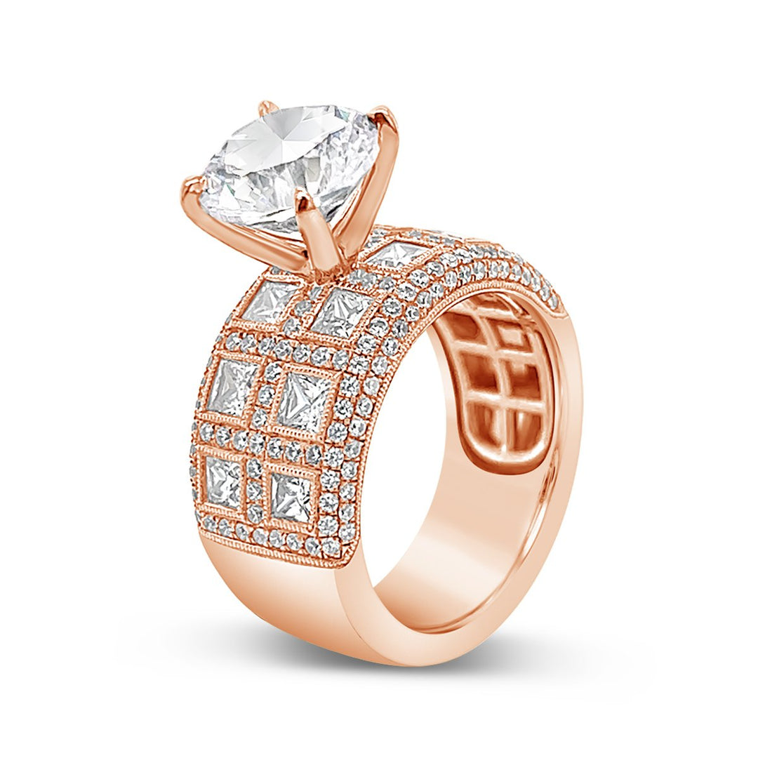 Wide Band Diamond Engagement Ring