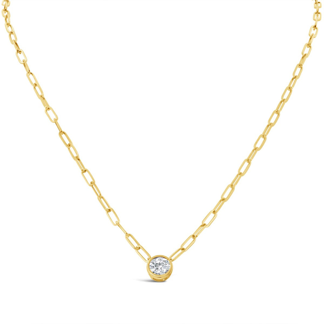Lab Grown Round Diamond set in Paperlink Bezel Necklace