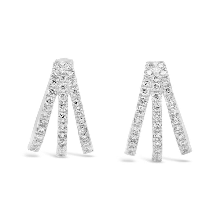 14K White Gold Triple Hoop Diamond Earrings - The Diamond Guys