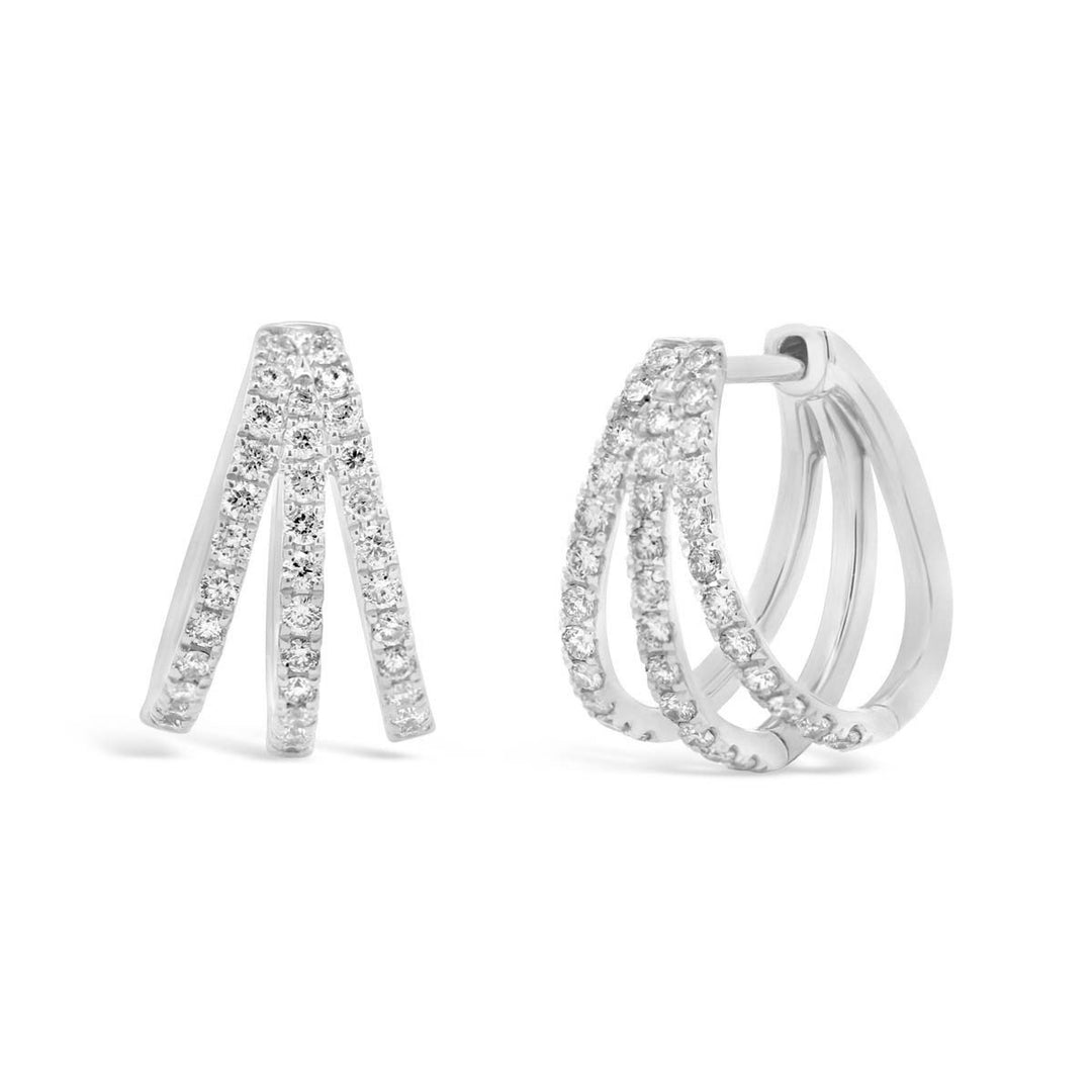 14K White Gold Triple Hoop Diamond Earrings - The Diamond Guys