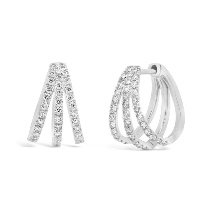 14K White Gold Triple Hoop Diamond Earrings - The Diamond Guys