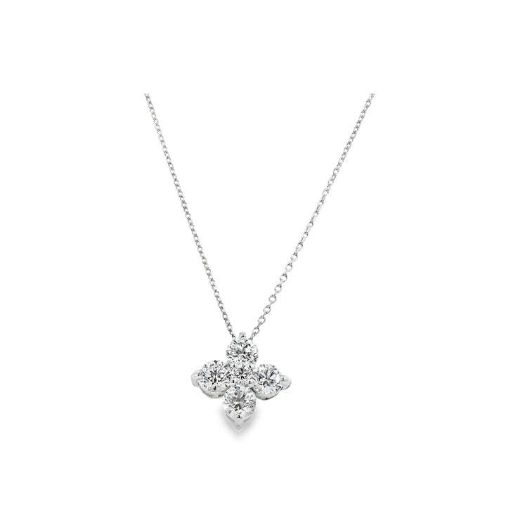 18K White Gold Diamond Flower Cluster Necklace - The Diamond Guys