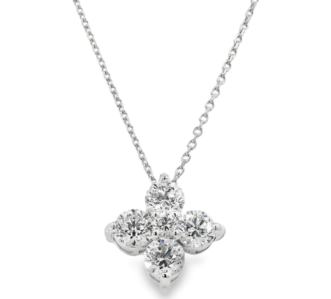 18K White Gold Diamond Flower Cluster Necklace - The Diamond Guys