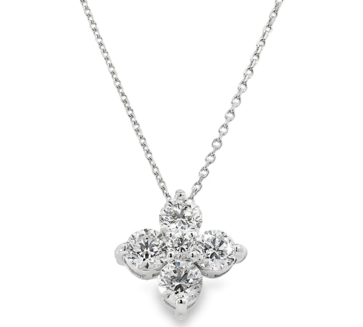 18K White Gold Diamond Flower Cluster Necklace - The Diamond Guys