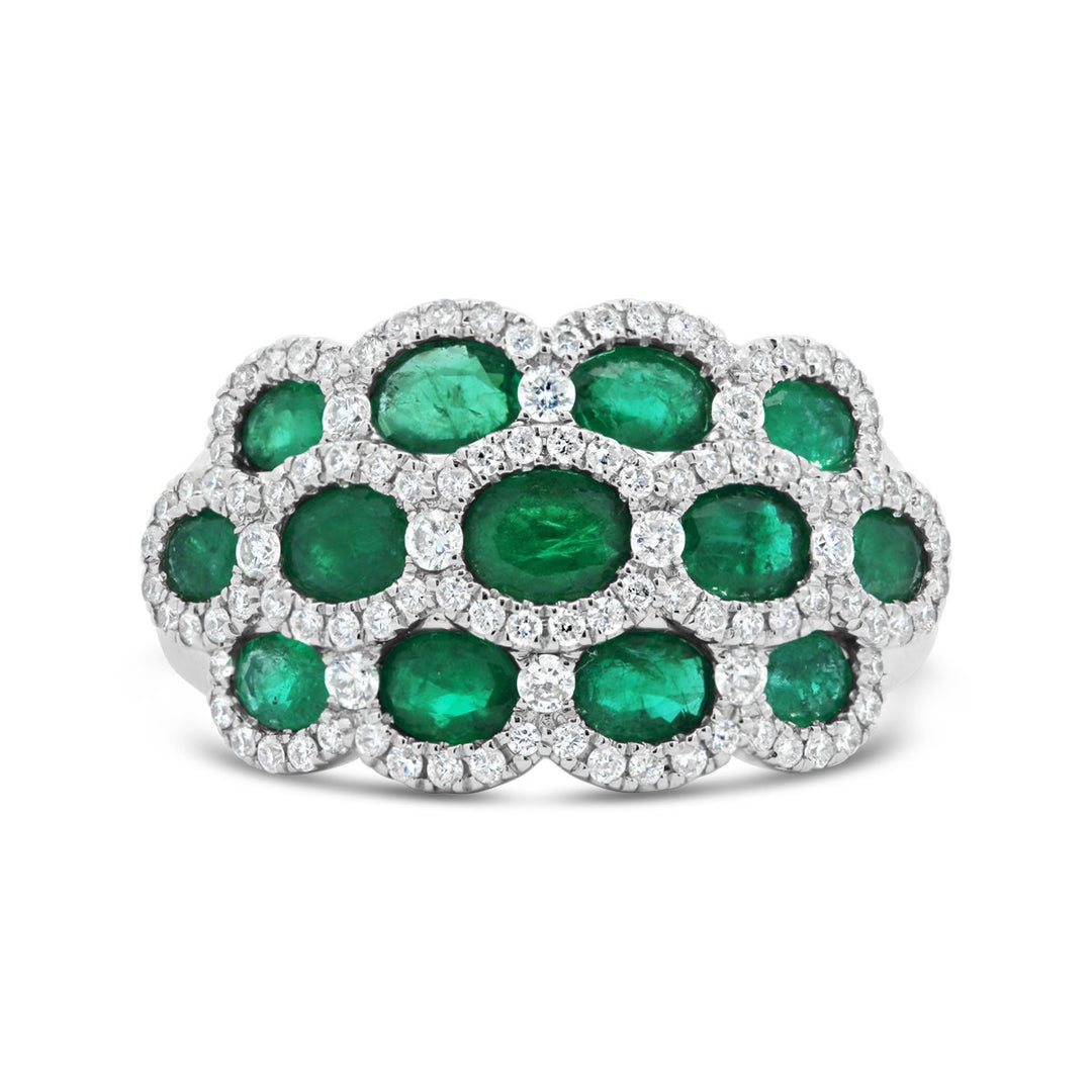 18K White Gold Diamond & Emerald Wide Band Fashion Ring - AR3880