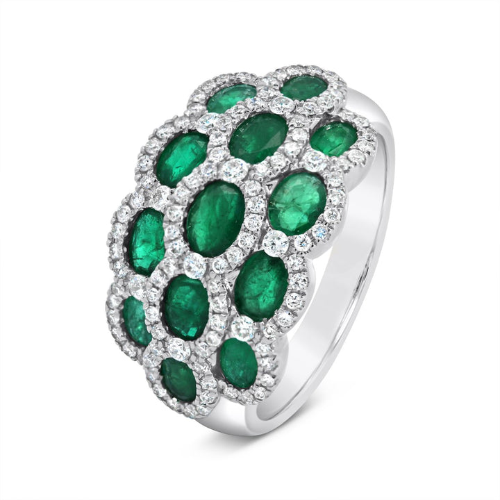 18K White Gold Diamond & Emerald Wide Band Fashion Ring - AR3880