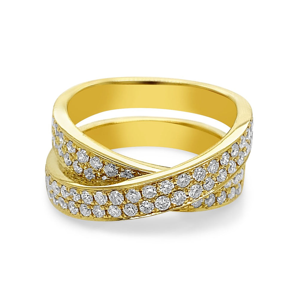 Yellow Gold Cross Over Diamond Fashion Ring - DR32364 - The Diamond Guys