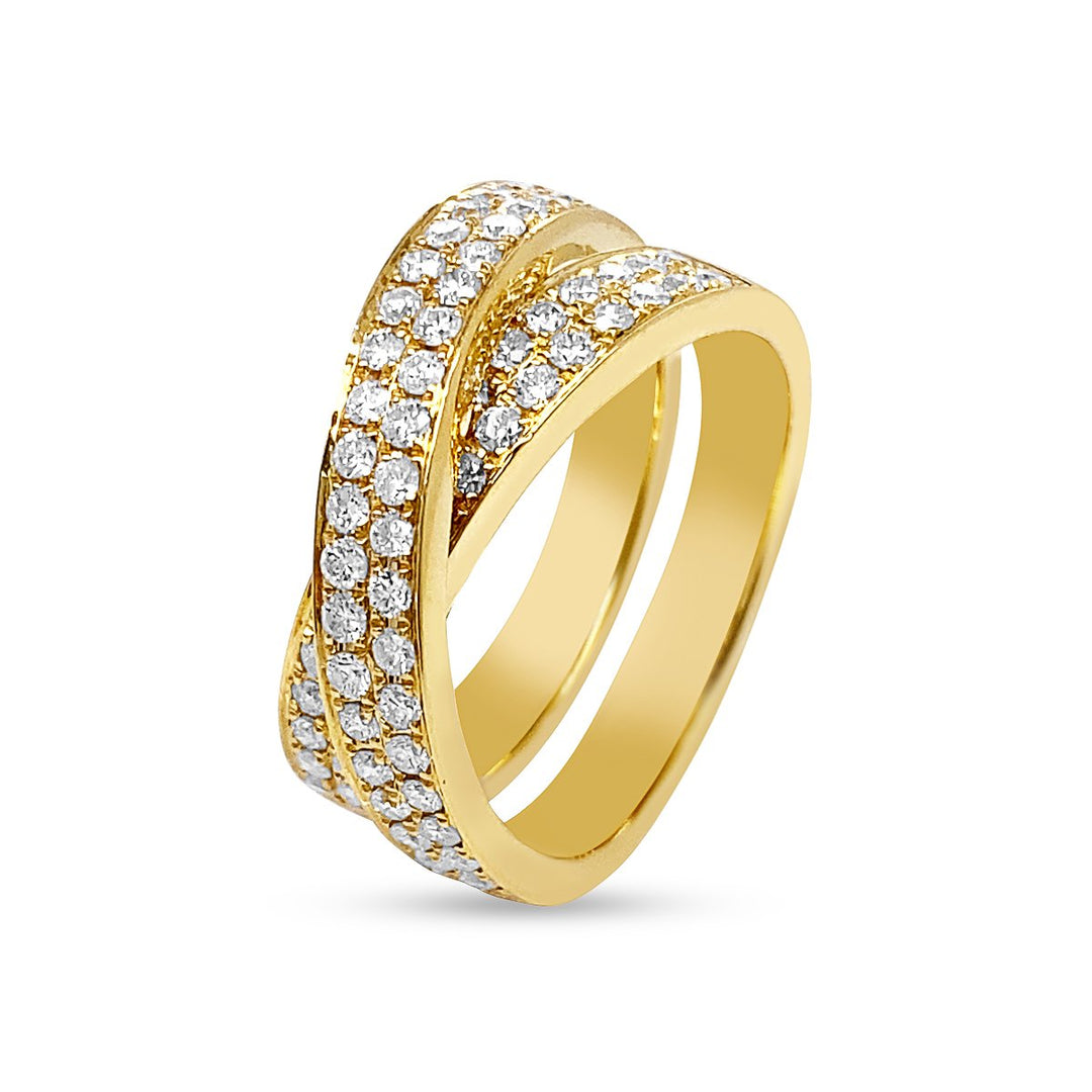 Yellow Gold Cross Over Diamond Fashion Ring - DR32364 - The Diamond Guys
