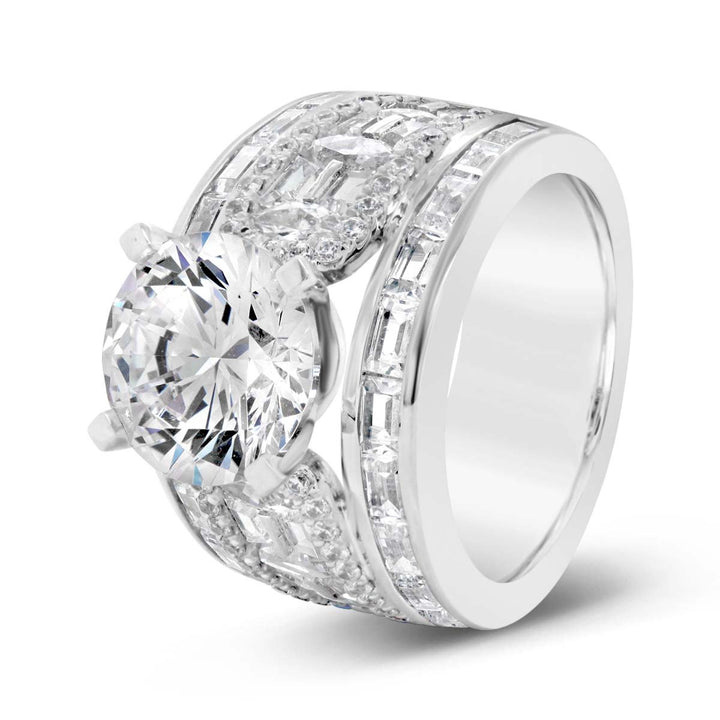 Wide Band Diamond Engagement Ring with Baguettes - YJC3518R - The Diamond Guys