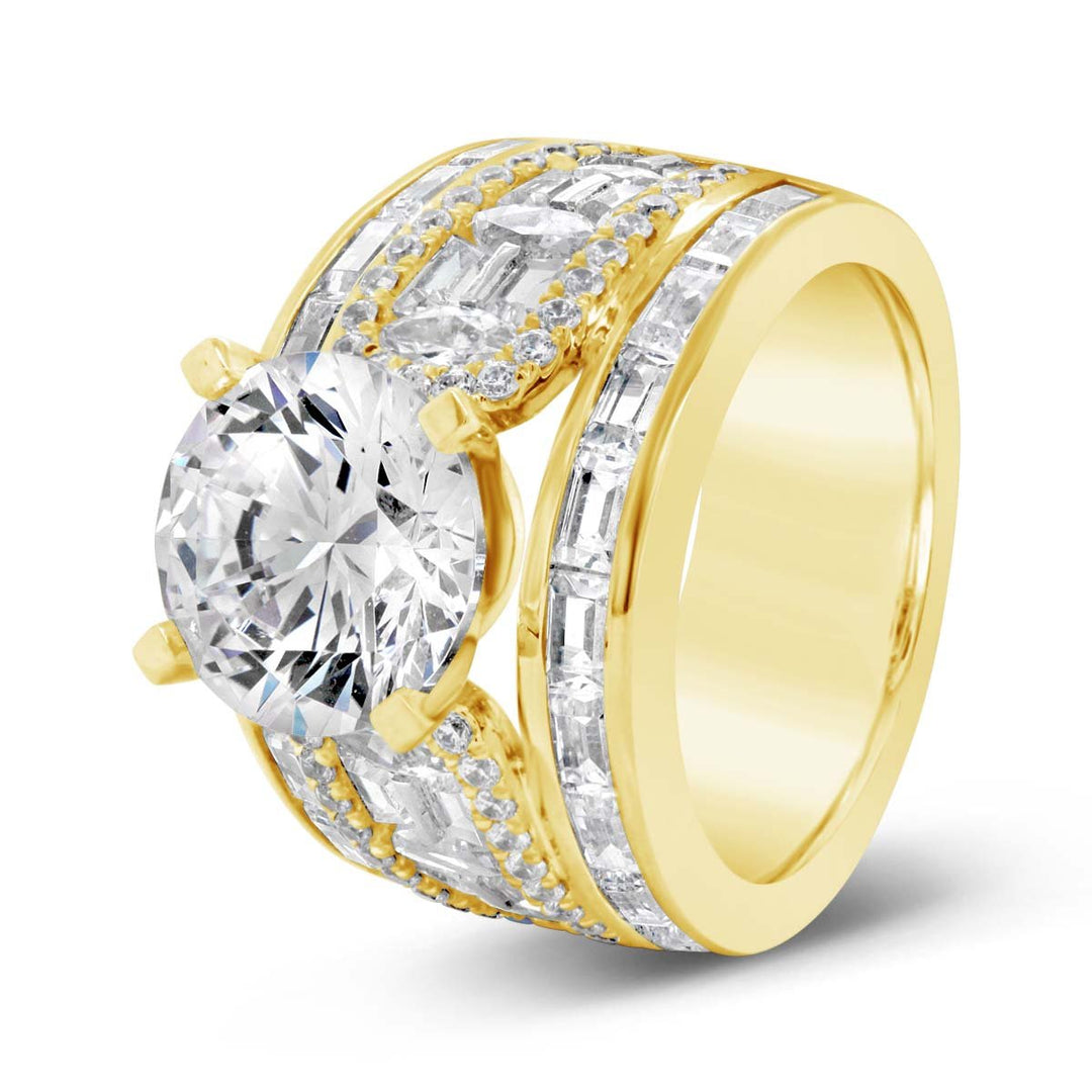 Wide Band Diamond Engagement Ring with Baguettes - YJC3518R - The Diamond Guys