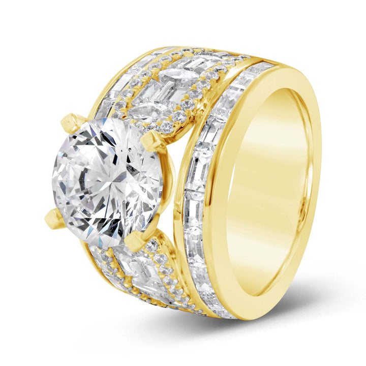 Wide Band Diamond Engagement Ring with Baguettes - YJC3518R - The Diamond Guys