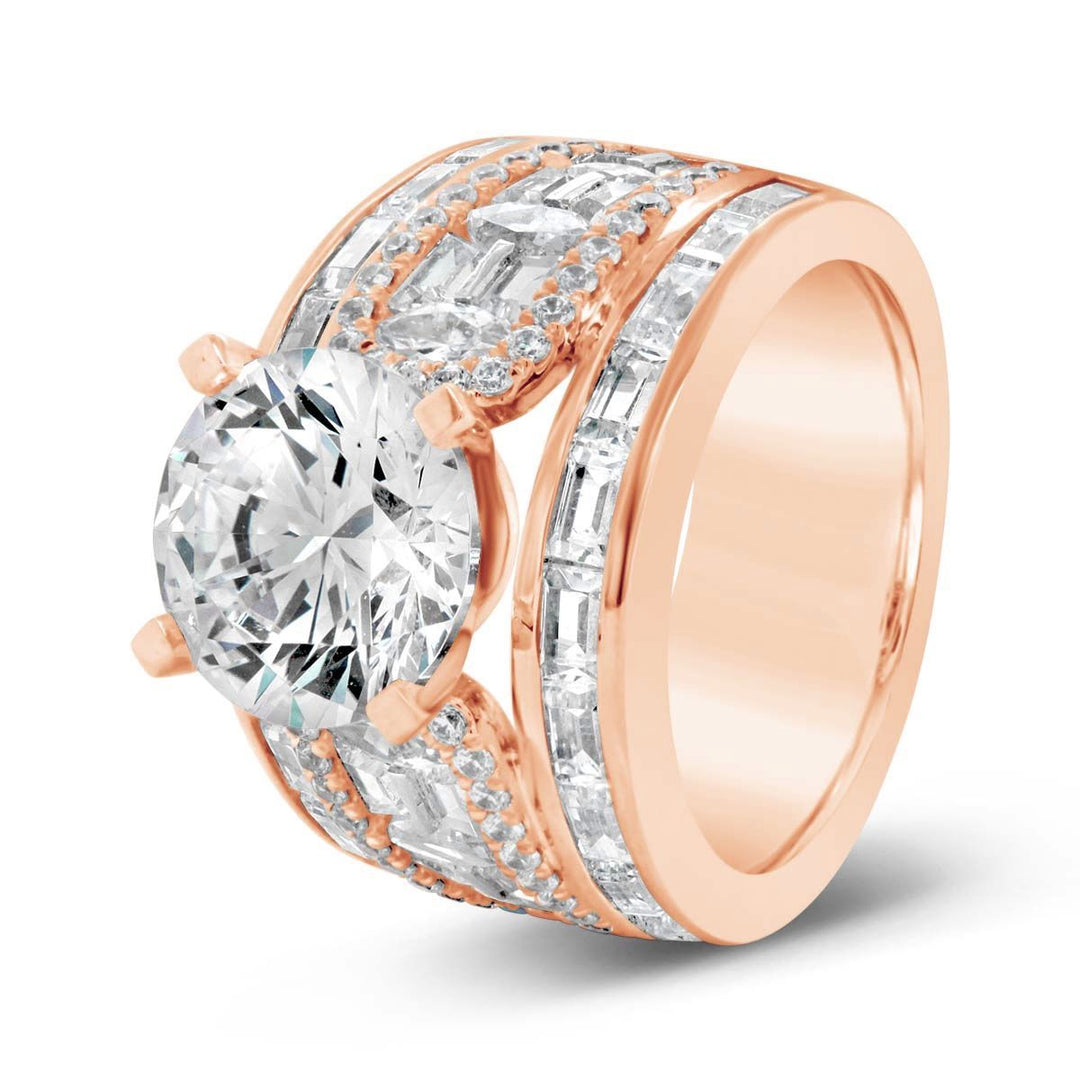 Wide Band Diamond Engagement Ring with Baguettes - YJC3518R - The Diamond Guys