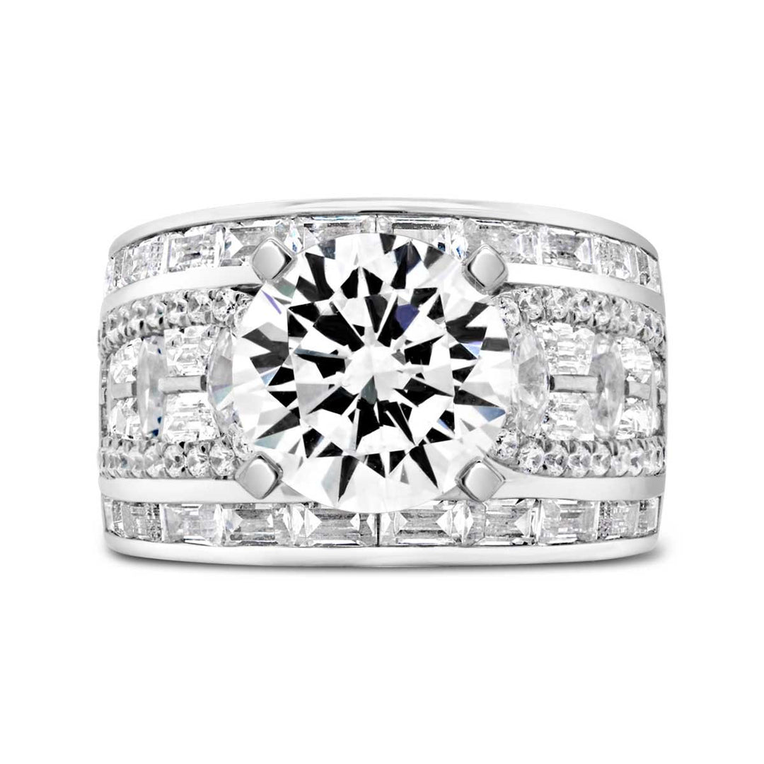 Wide Band Diamond Engagement Ring with Baguettes - YJC3518R - The Diamond Guys