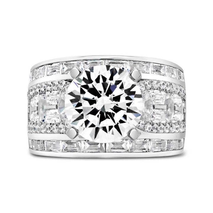 Wide Band Diamond Engagement Ring with Baguettes - YJC3518R - The Diamond Guys