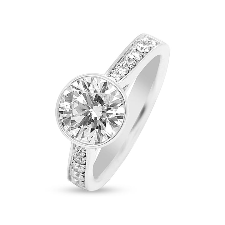 Bezel Set Pave Diamond Engagement Ring