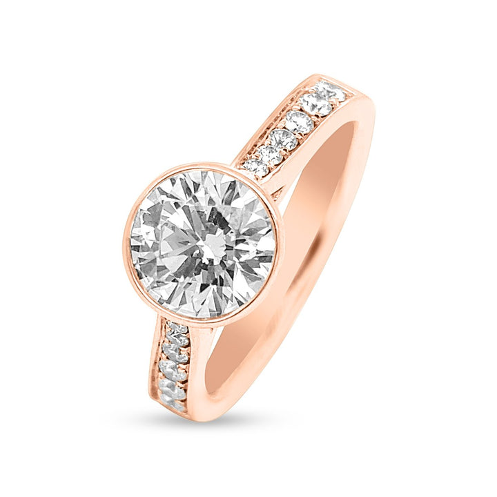 Bezel Set Pave Diamond Engagement Ring