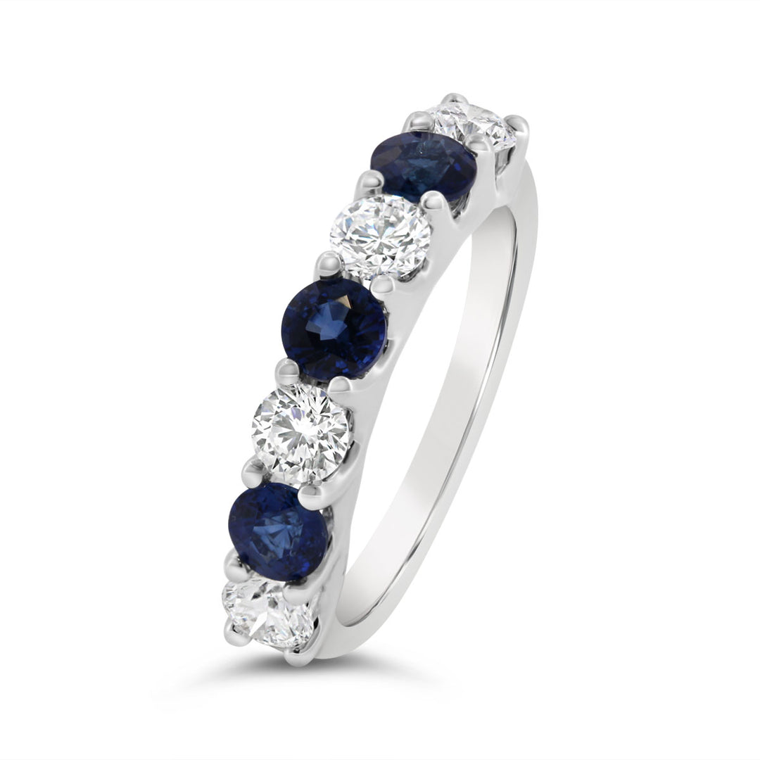 Half Way Set Alternating Blue Saphhire and Diamond Ring